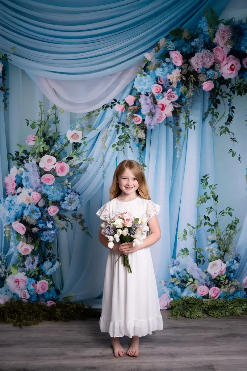 On Sale Kate Spring Blue Floral Curtain Wedding Backdrop Designed by Patty Robert -UK