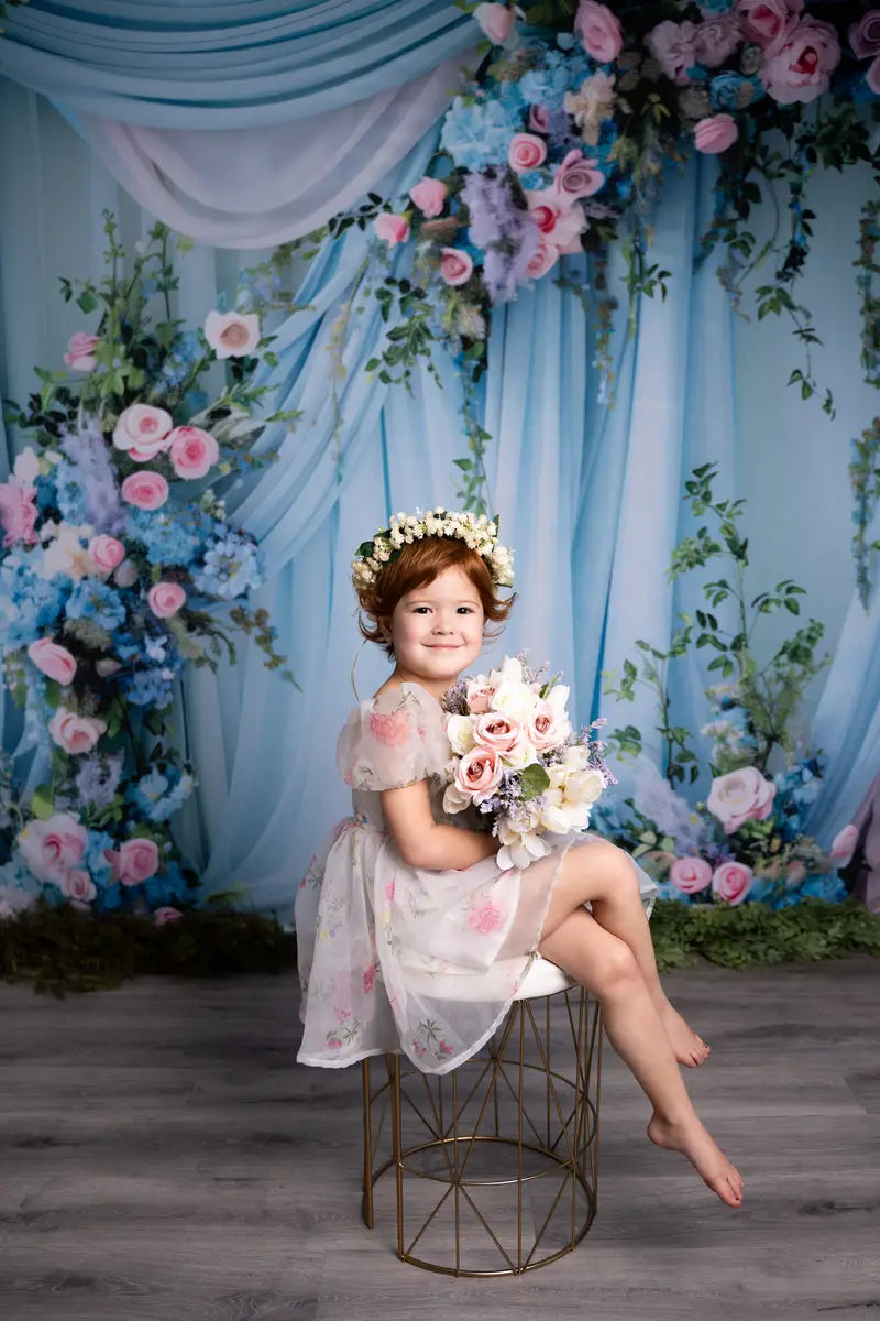 On Sale Kate Spring Blue Floral Curtain Wedding Backdrop Designed by Patty Robert -UK