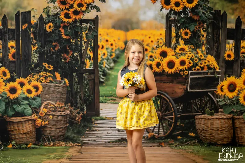 Kate Autumn Sunflower Arch Backdrop+Wooden Pathway Grass Floor Backdrop -UK