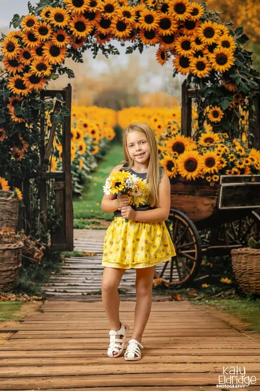 Kate Autumn Sunflower Arch Backdrop+Wooden Pathway Grass Floor Backdrop -UK