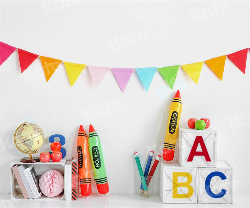 Kate Back to School Fleece Backdrop Crayon for Photography