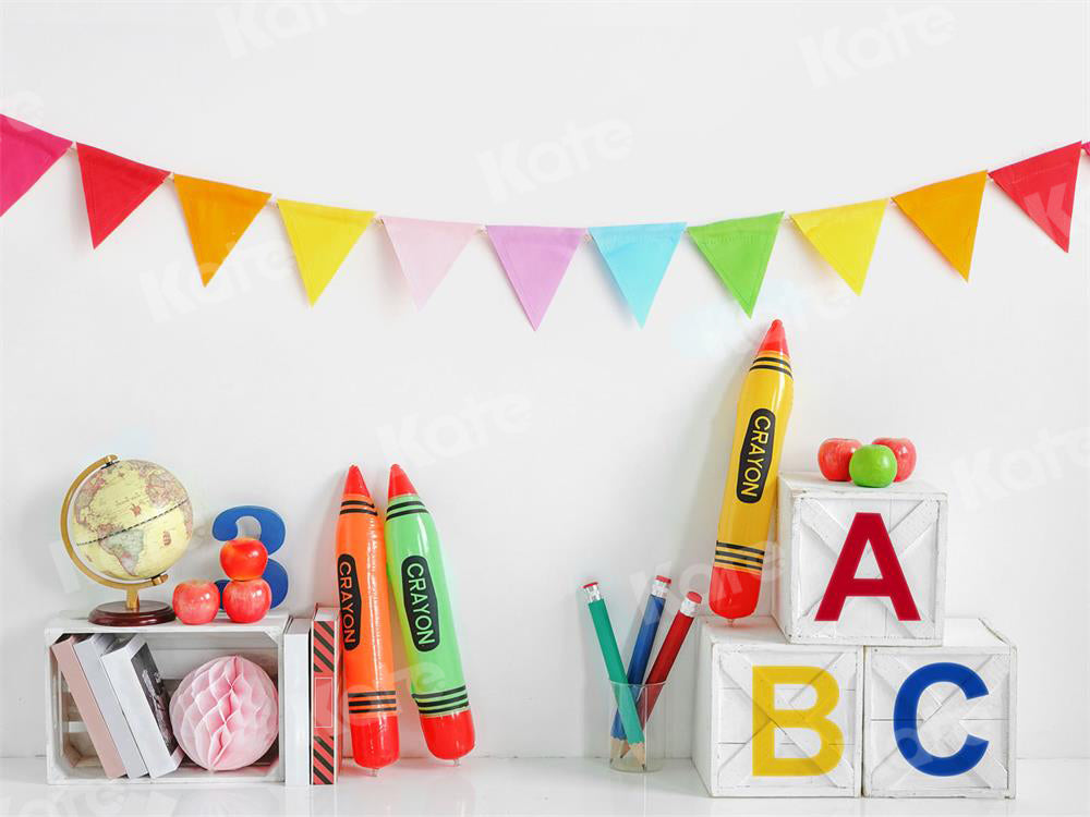 Kate Back to School Fleece Backdrop Crayon for Photography