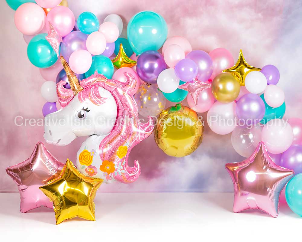 Kate Unicorn Balloon Cake Smash Backdrop Designed by Chrissie Green