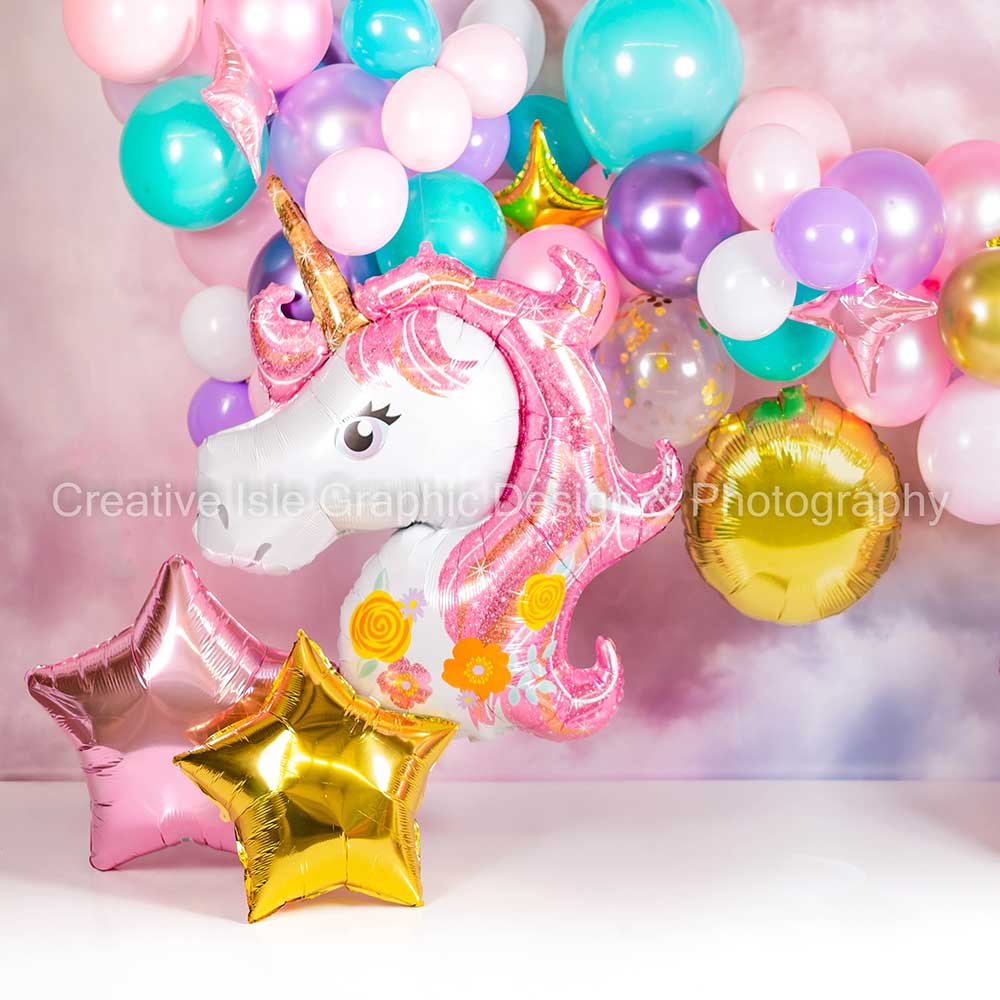 Kate Unicorn Balloon Cake Smash Backdrop Designed by Chrissie Green