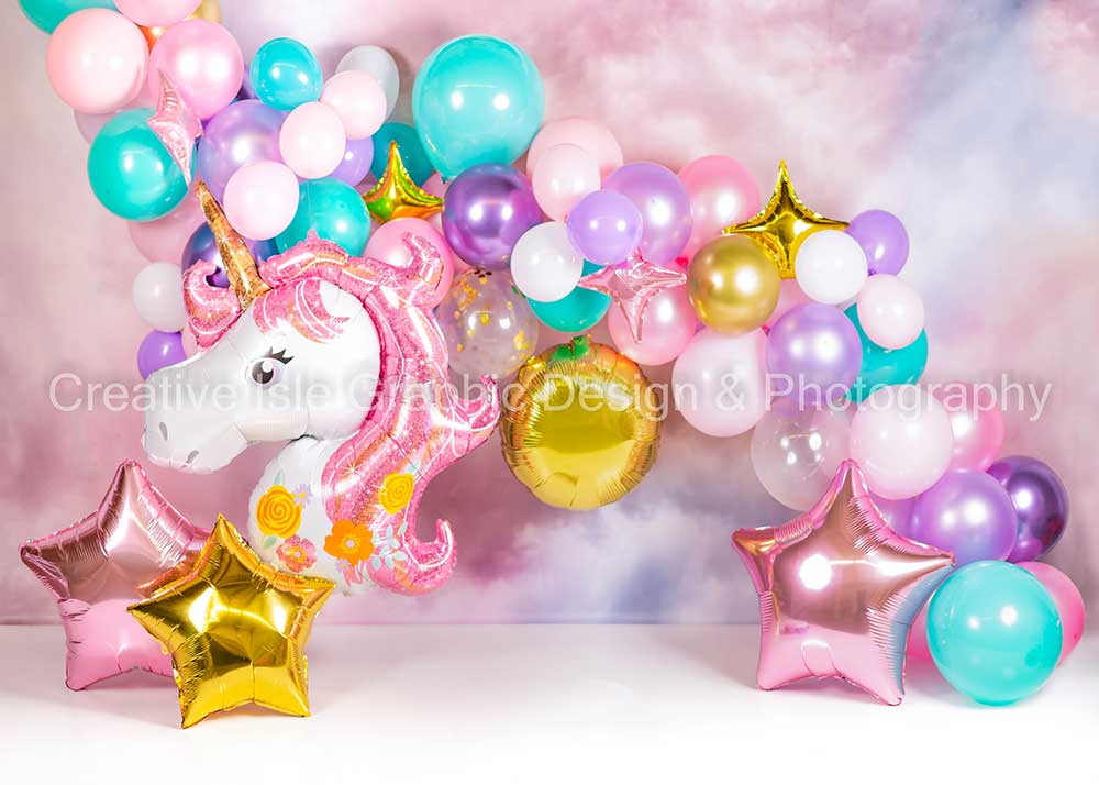 Kate Unicorn Balloon Cake Smash Backdrop Designed by Chrissie Green