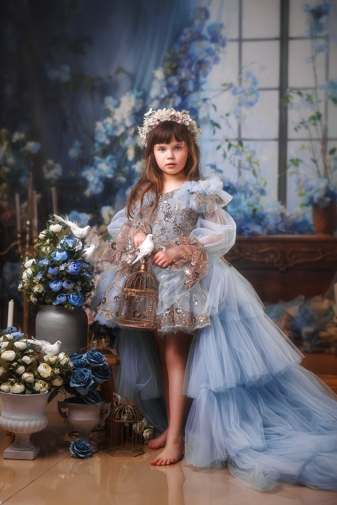 Kate Spring Blue Flower Curtain Window Room Backdrop Designed by Emetselch -UK