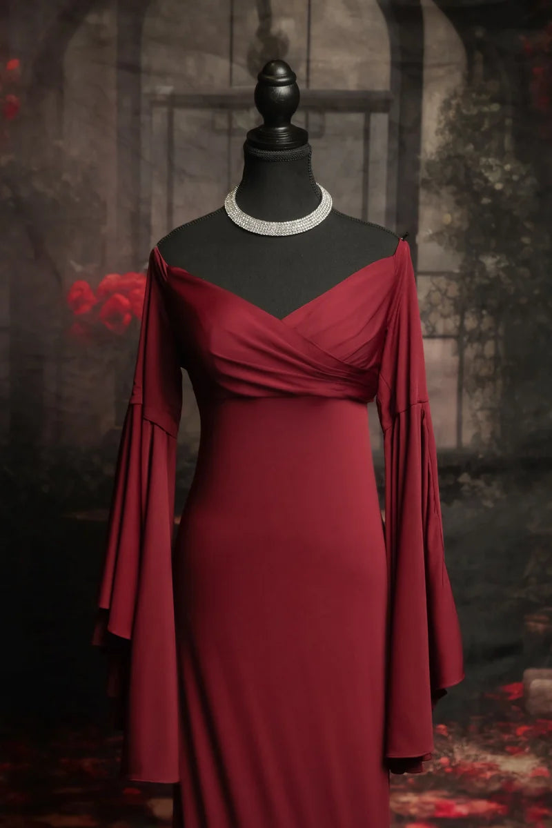 Kate Satin Bell Sleeves Maternity Photoshoot Dress -UK
