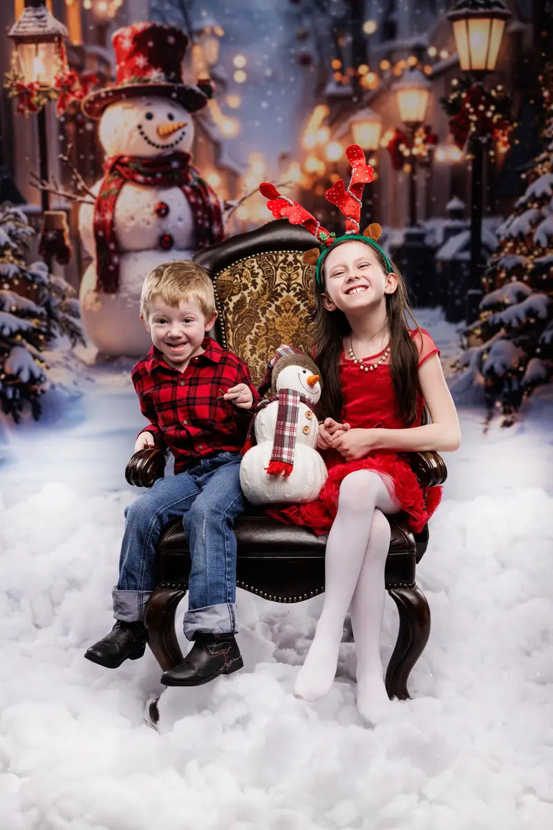 Kate Christmas Snowman Winter Street Lights Backdrop Designed by Emetselch -UK