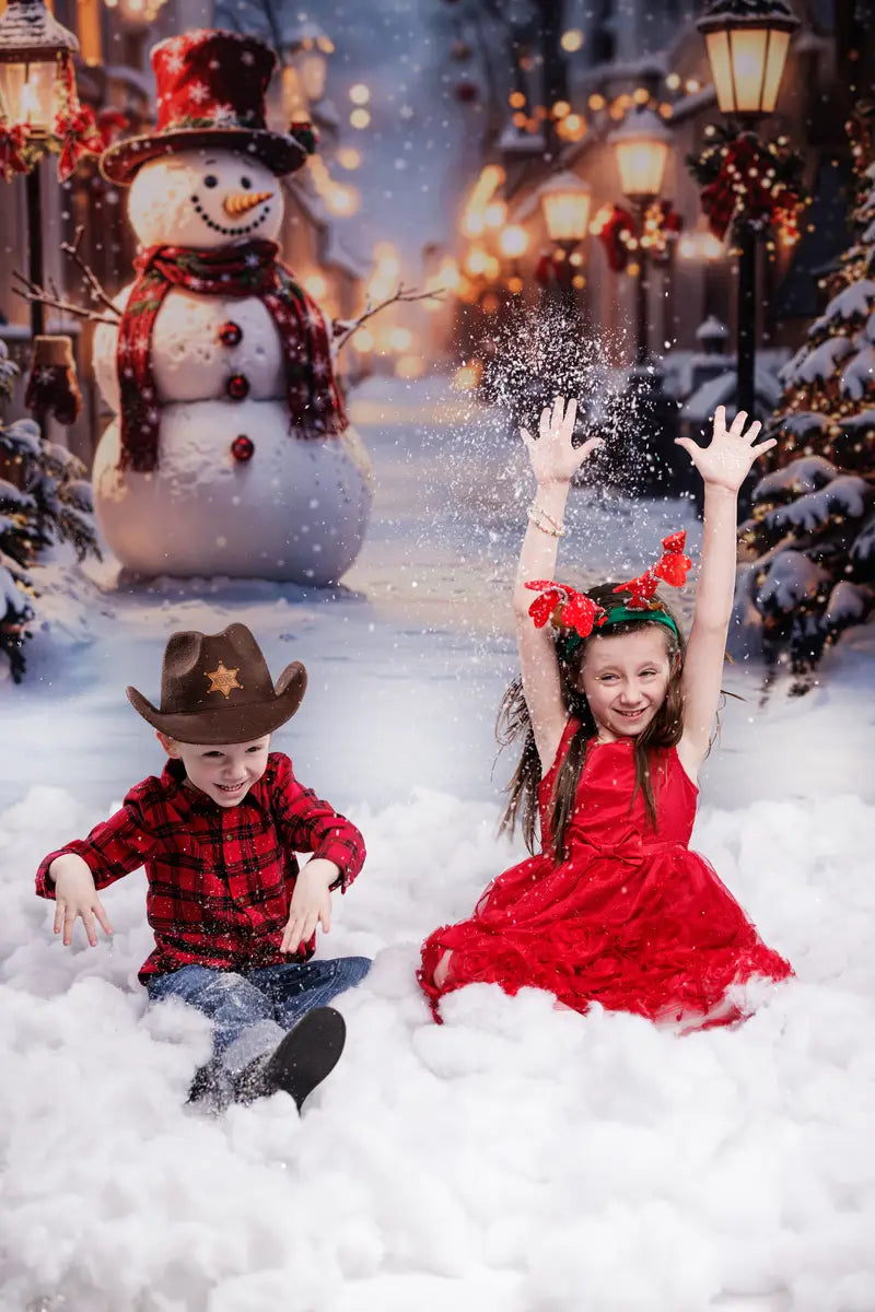 Kate Christmas Snowman Winter Street Lights Backdrop Designed by Emetselch -UK