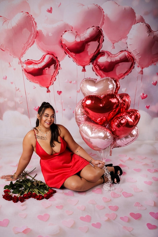 Kate Valentines Pink Heart Balloons Backdrop+Pink Hearts White Cloud Floor Backdrop