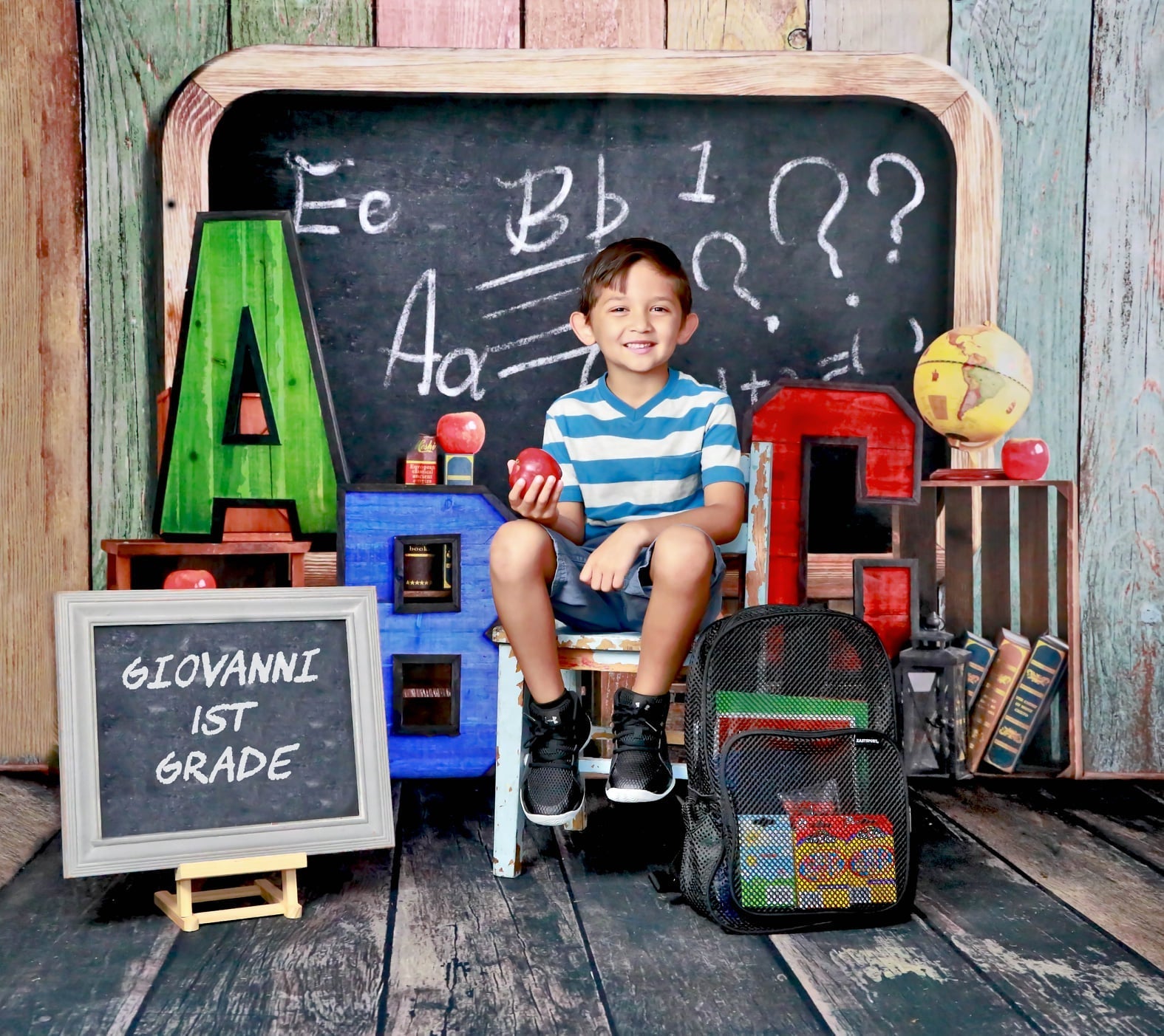 Kate Back to School Summer Blackboard Colorful ABC Fleece Backdrop