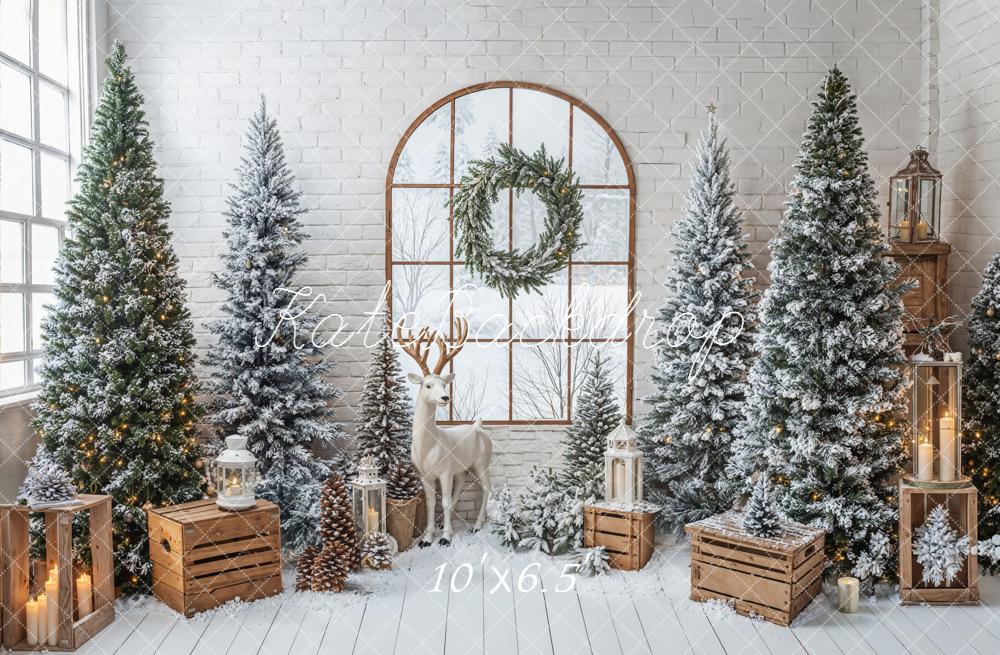 Kate Christmas Trees Window Reindeer Backdrop Designed by Emetselch -UK
