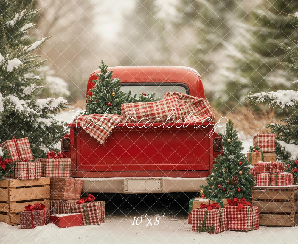 Kate Christmas Truck Gifts Snowy Trees Fleece Backdrop Designed by Emetselch -UK