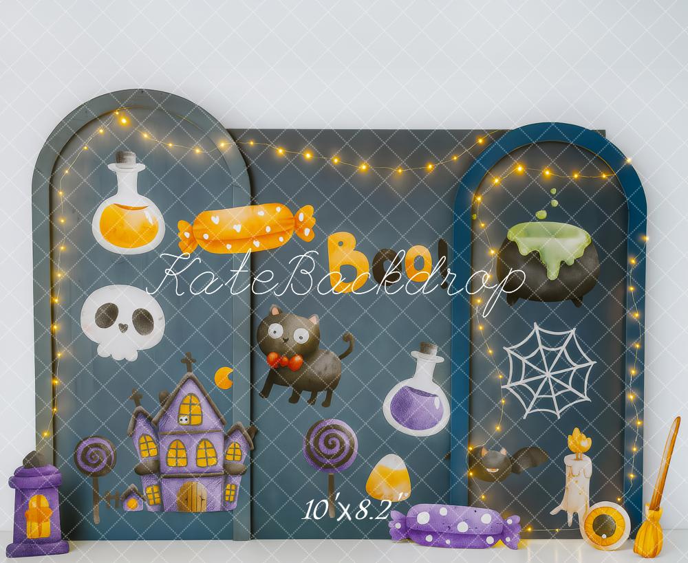 Kate Halloween Candy Cat Cauldron Backdrop Designed by Patty Robert -UK