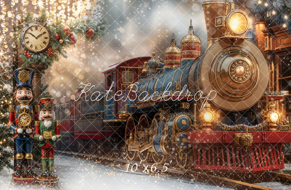 Kate Polar Train Nutcracker Clock Christmas Fleece Backdrop Designed by Emetselch