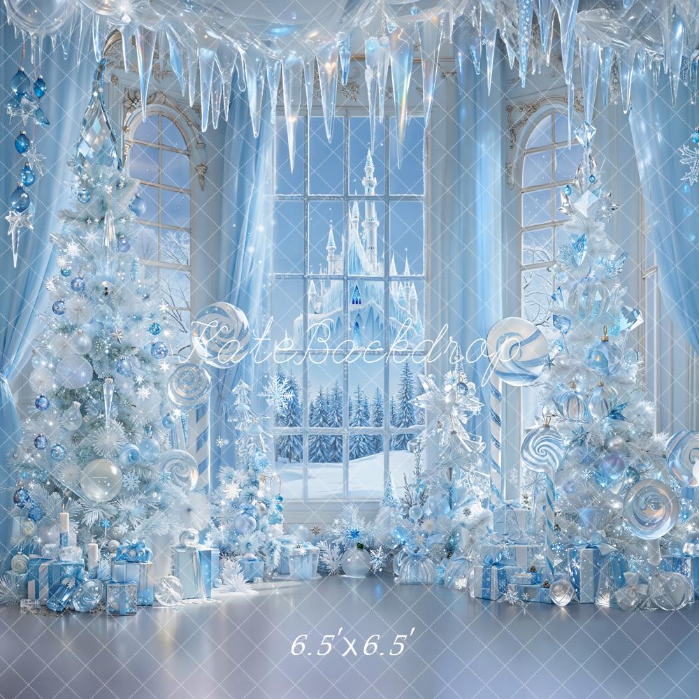 Kate Christmas Blue Castle Present Trees Backdrop Designed by Emetselch