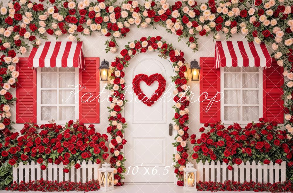 Kate Red Rose Cottage Striped Awning Backdrop Designed by Patty Robert
