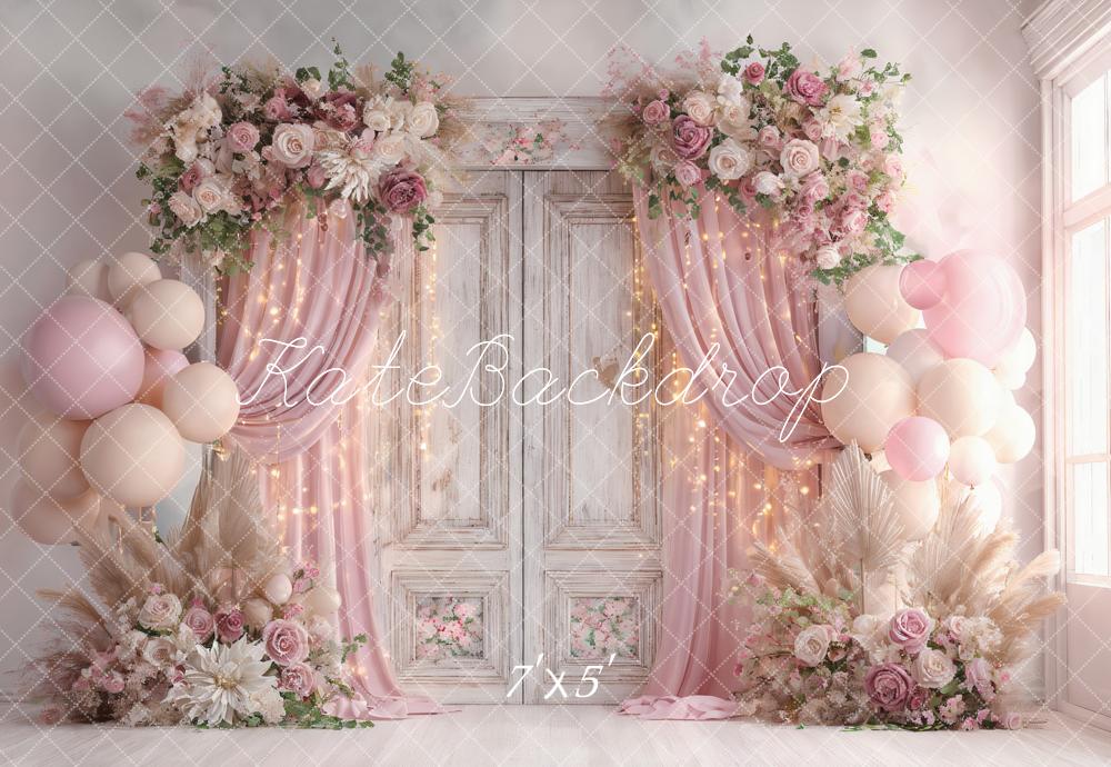 Kate Wedding Floral Vintage Door Pink Balloon Backdrop Designed by Ashley Paul