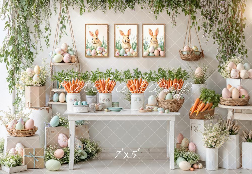 Kate Easter Bunny Carrots Pastel Eggs Backdrop Designed by Emetselch -UK