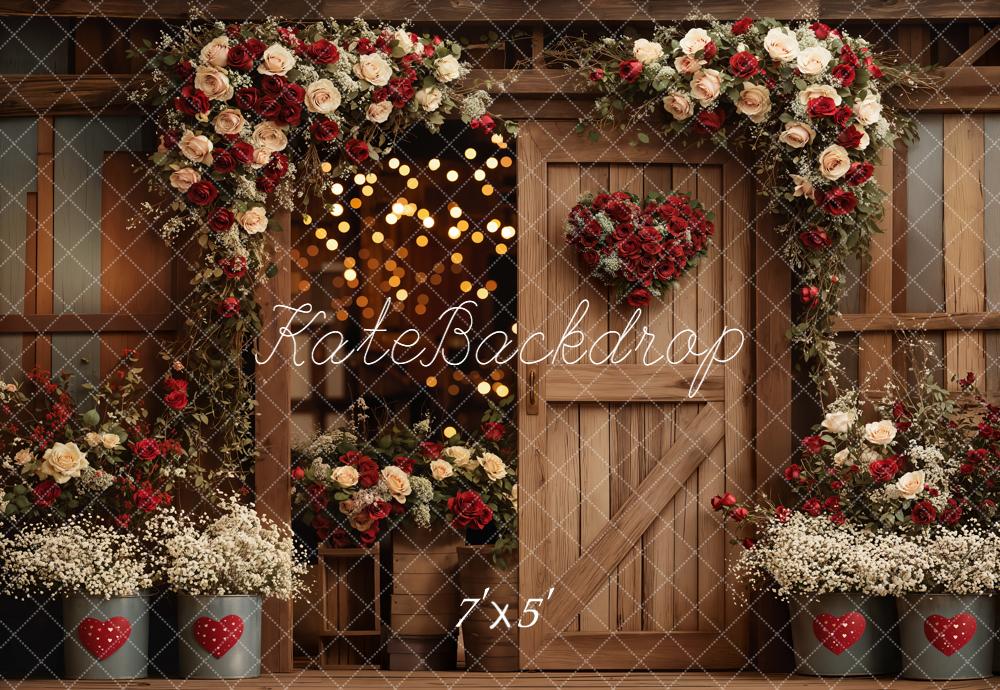 Kate Valentine Wooden Door Red Roses Backdrop Designed by Emetselch -UK