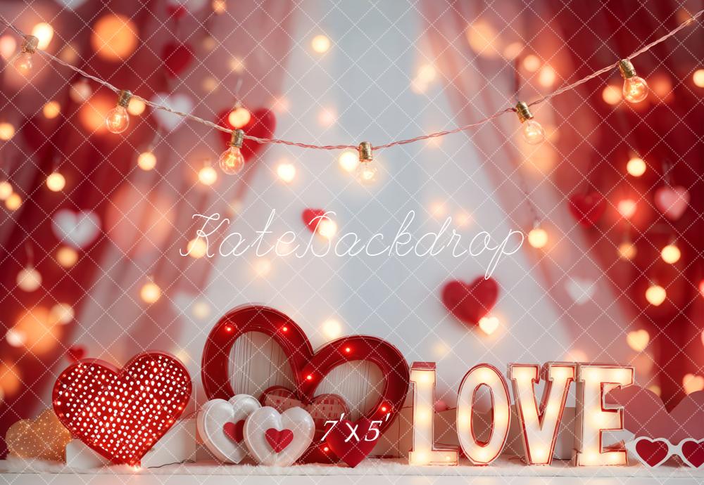 Kate Valentine Hearts LOVE Lights Backdrop Designed by Emetselch