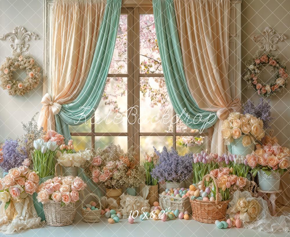Kate Easter Eggs Flowers Pastel Window Backdrop Designed by Emetselch