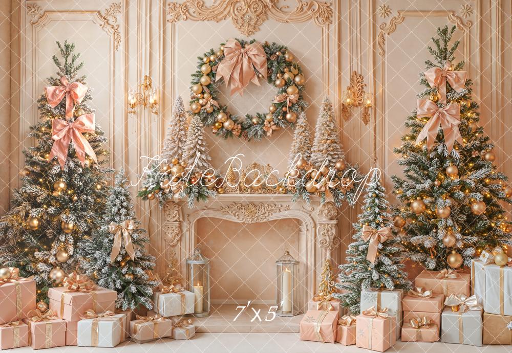 Kate Christmas Pink Bows Present Trees Backdrop Designed by Emetselch