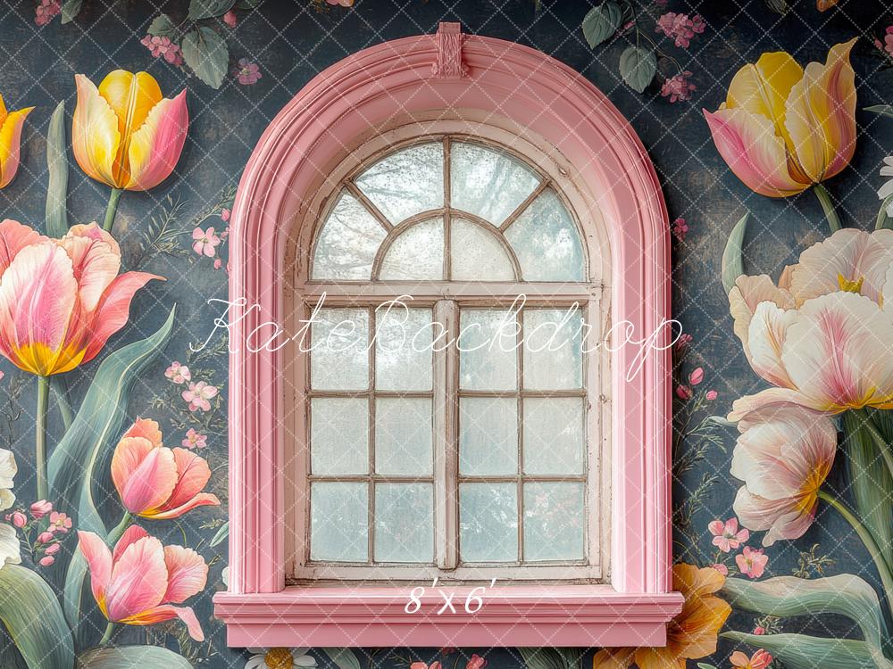 Kate Pink Arch Window Tulip Backdrop Designed by Mini MakeBelieve -UK
