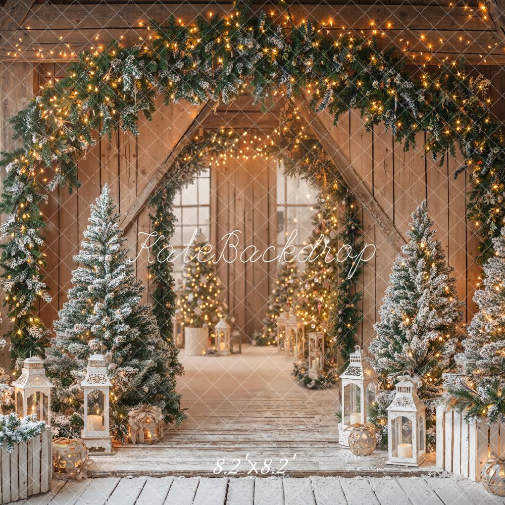 Kate Christmas Garland Trees Lanterns Wooden Backdrop Designed by Emetselch