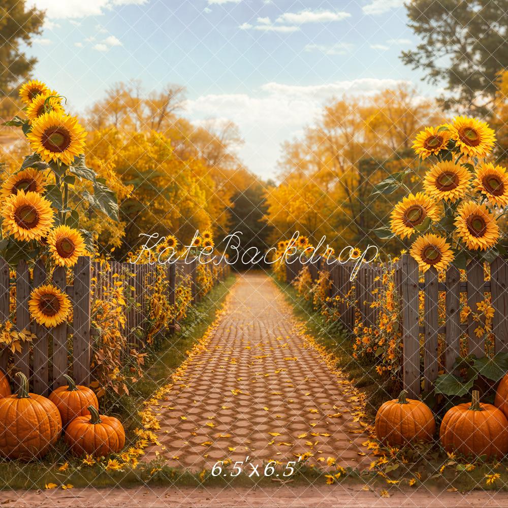 Kate Autumn Sunflower Pumpkin Cobblestone Path Backdrop Designed by Emetselch -UK
