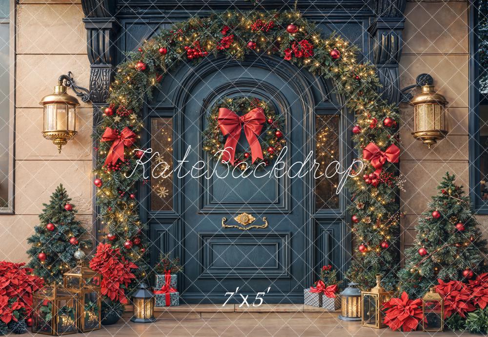 Kate Christmas Door Garland Lanterns Presents Backdrop Designed by Emetselch -UK