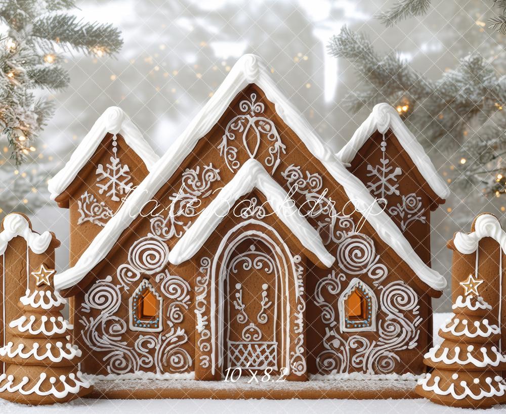Kate Christmas Gingerbread House Snowy Backdrop Designed by Mini MakeBelieve -UK