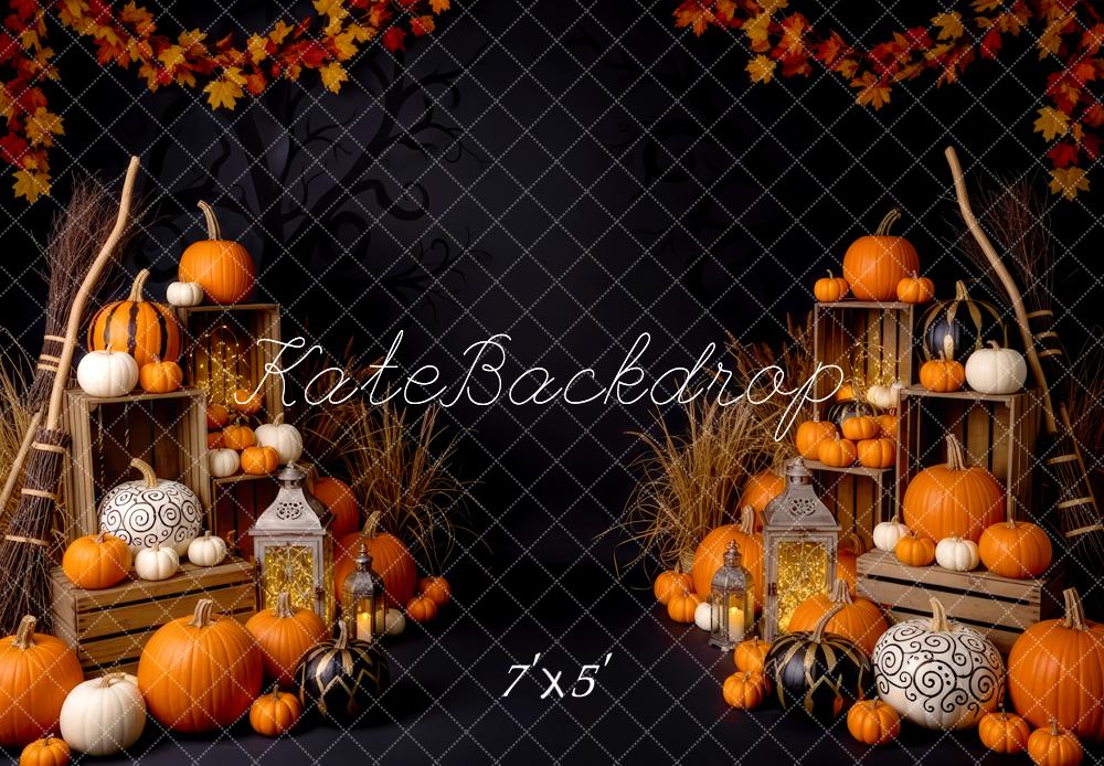 Kate Halloween Pumpkins Crates Autumn Leaves Backdrop Designed by Patty Robert