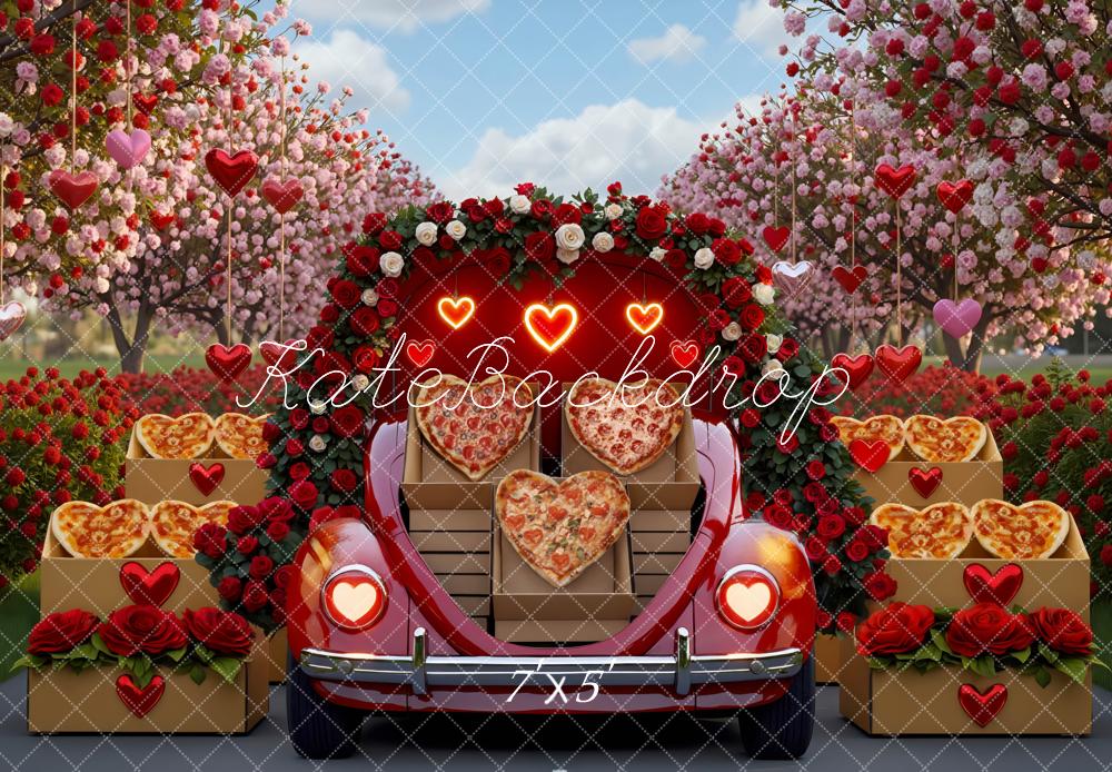 Kate Valentine Heart Pizza Car Blossom Backdrop Designed by Mini MakeBelieve -UK