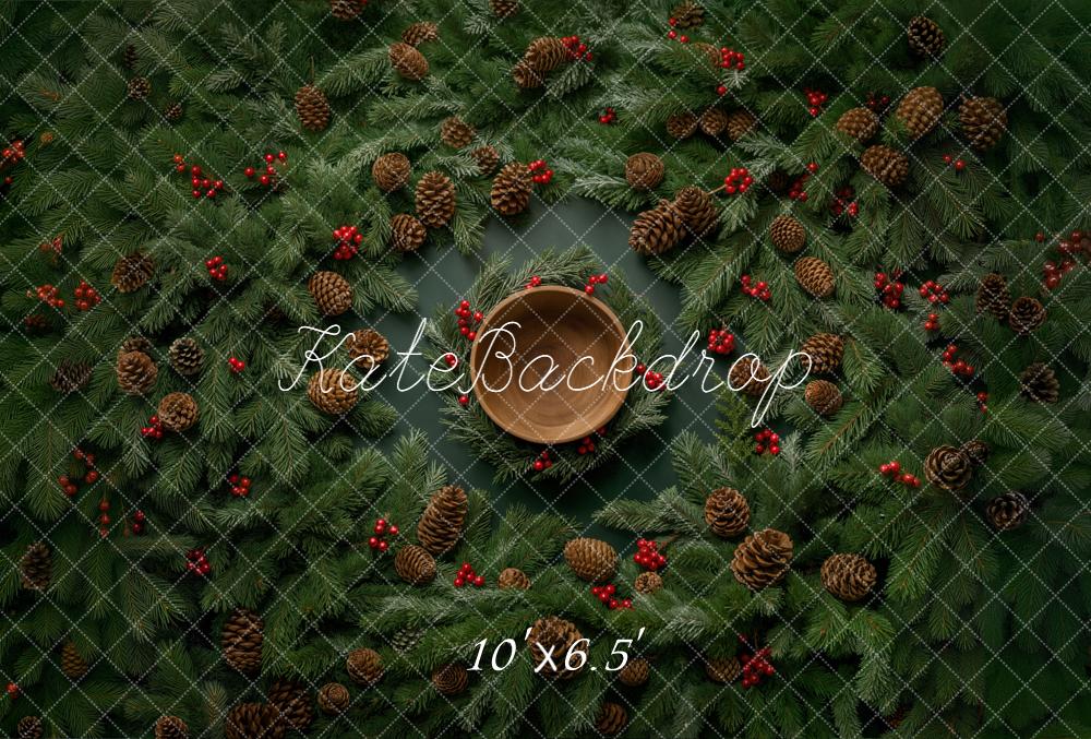 Kate Christmas Wreath Pinecones Bowl Fleece Backdrop Designed by Chain Photography