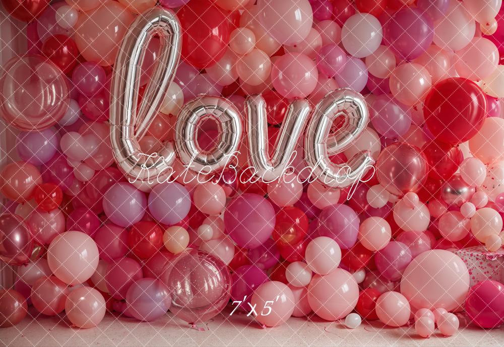 Kate Valentine Love Balloons Pink Red Backdrop Designed by Emetselch
