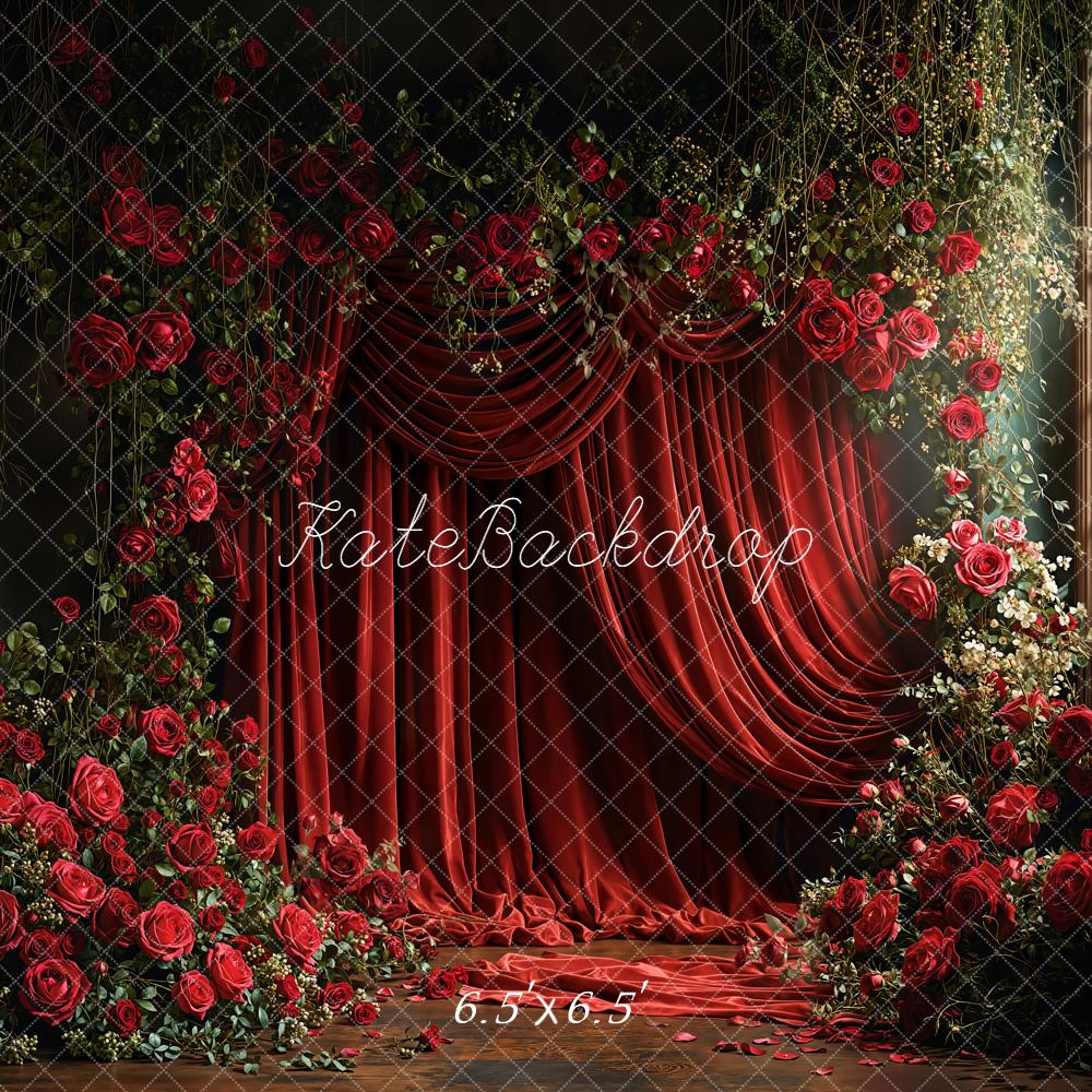 Kate Red Roses Drapery Window Backdrop Designed by Emetselch