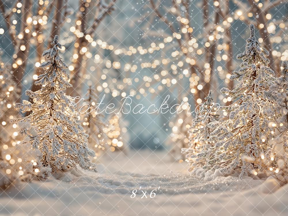 Kate Christmas Snow Forest Bokeh Lights Fleece Backdrop Designed by Emetselch