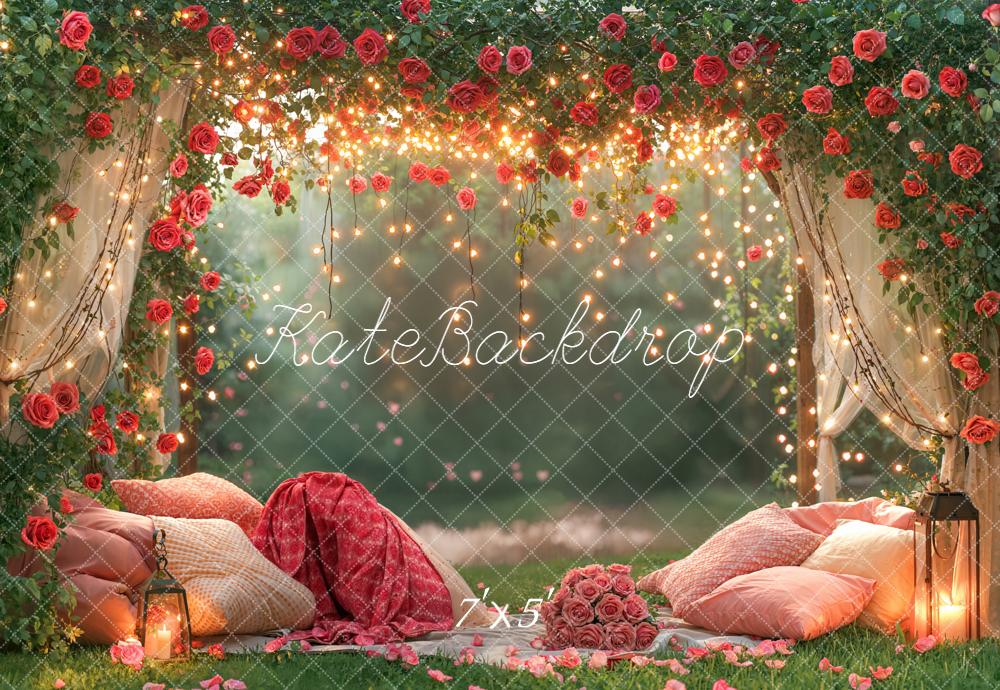 Kate Valentine Rose Arch Fairy Lights Garden Backdrop Designed by Emetselch -UK