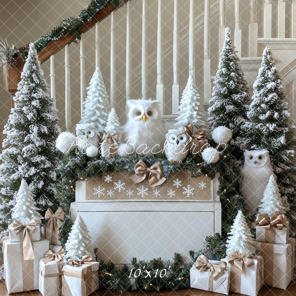 Kate Christmas Snowy Trees Owls Backdrop Designed by Mini MakeBelieve -UK