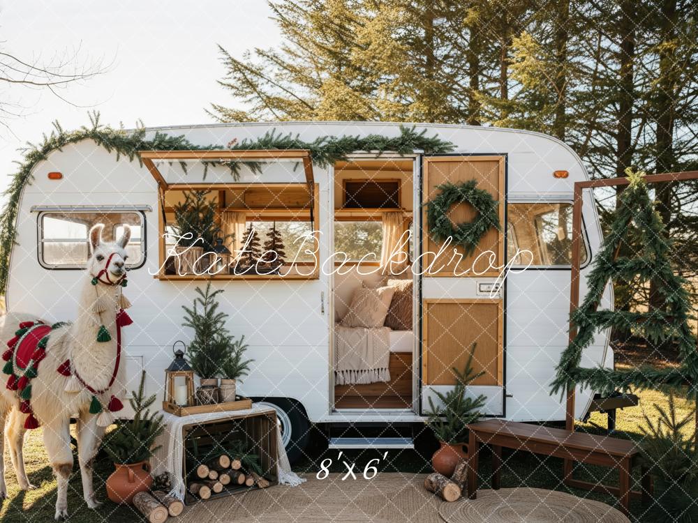 Kate Christmas Caravan Llama Greenery Backdrop Designed by Patty Robert
