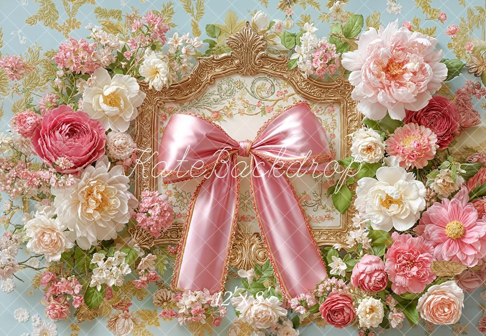 Kate Flower Arch Pink Ribbon Ornate Fleece Backdrop Designed by Emetselch -UK