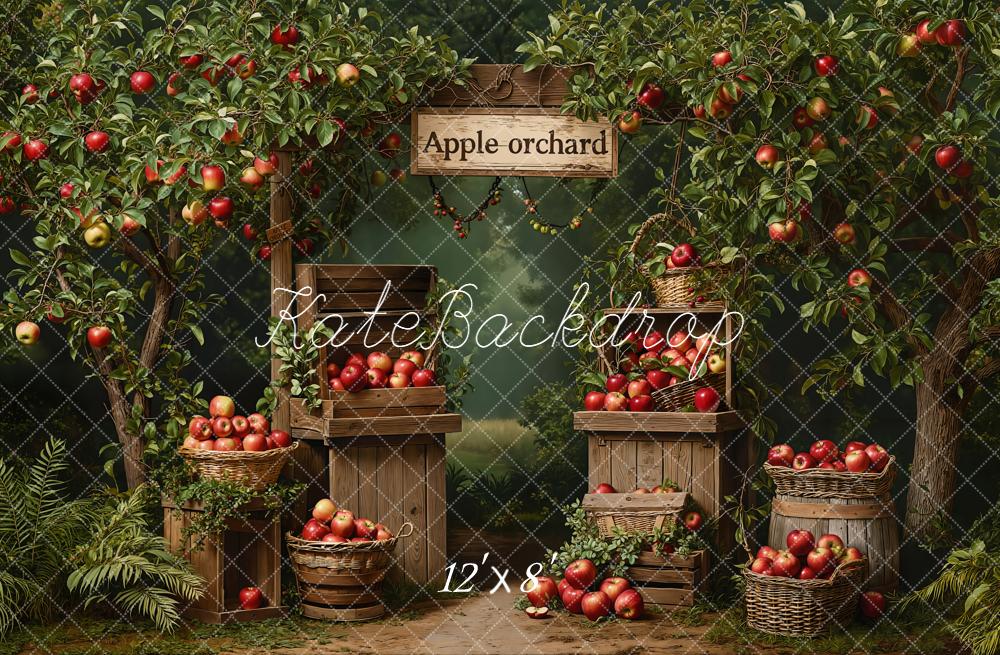 Kate Apple Orchard Trees Baskets Crates Fleece Backdrop Designed by Emetselch -UK