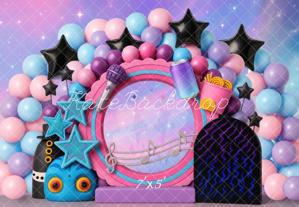 Kate Music Balloons Stars Microphone Pastel Backdrop Designed by Mini MakeBelieve