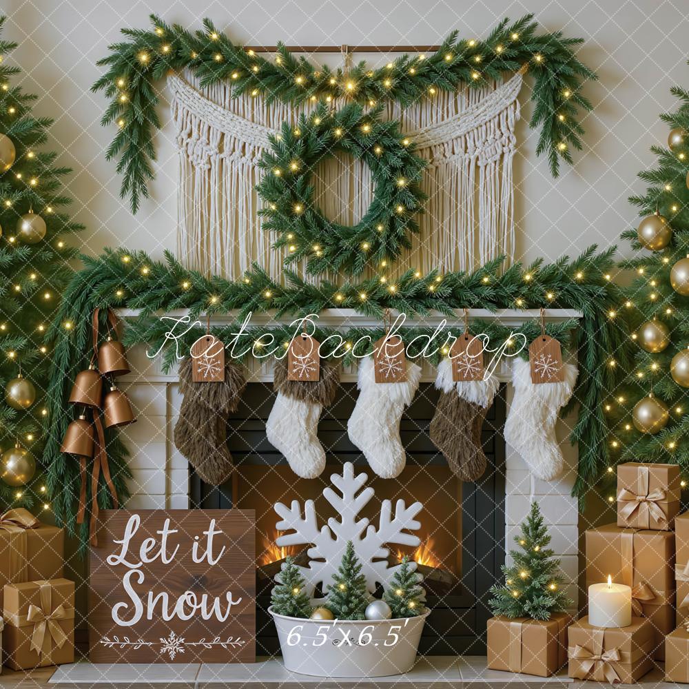 Kate Christmas Fireplace Garland Gold Ornaments Backdrop Designed by Mini MakeBelieve