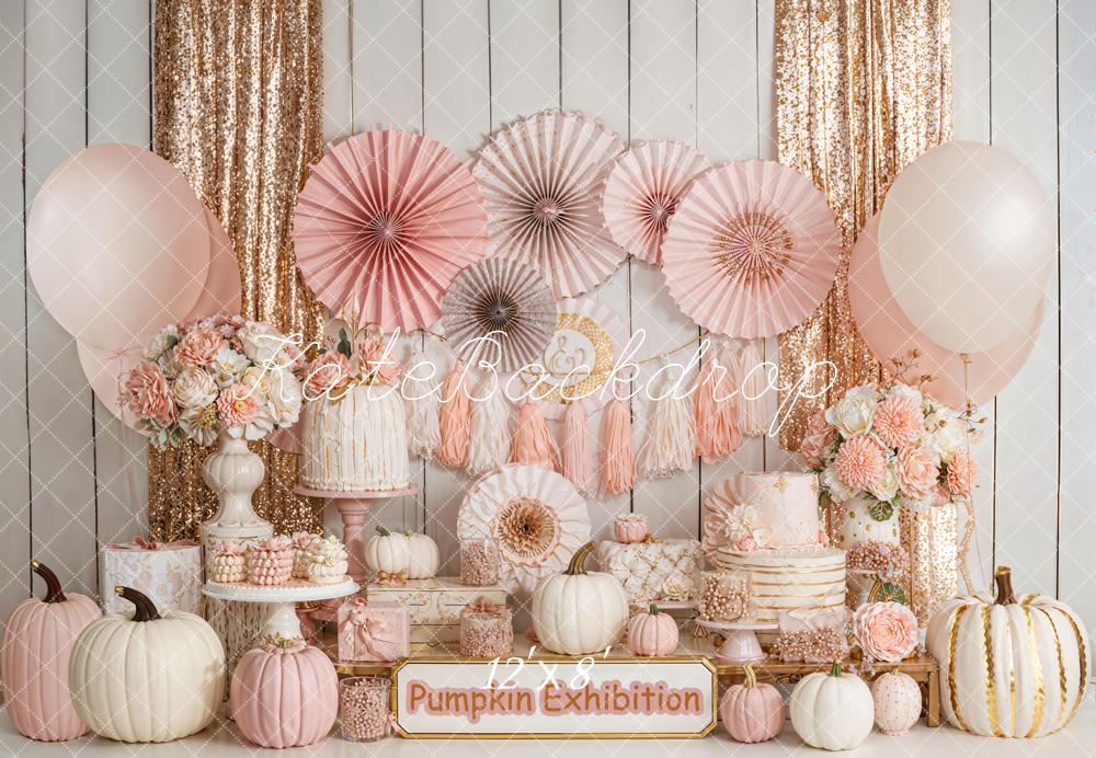 Kate Pumpkin Exhibition Gold Glitter Fleece Backdrop Designed by Emetselch -UK