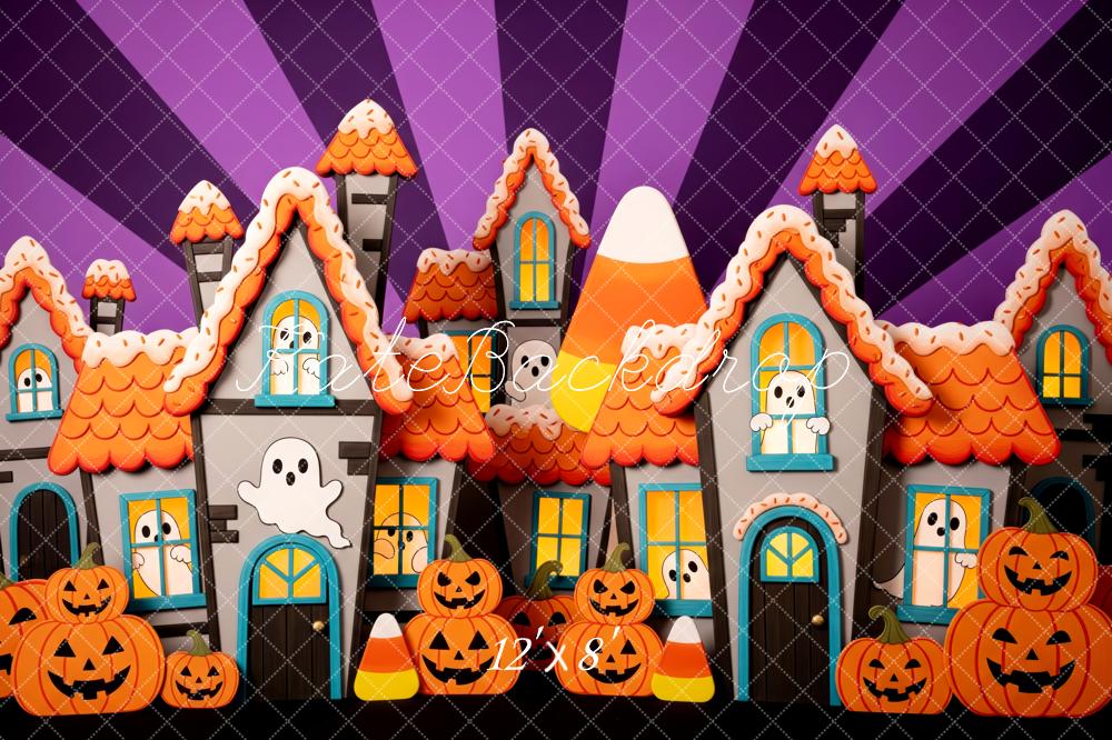 Kate Halloween Haunted Houses Ghosts Pumpkins Backdrop Designed by Patty Robert