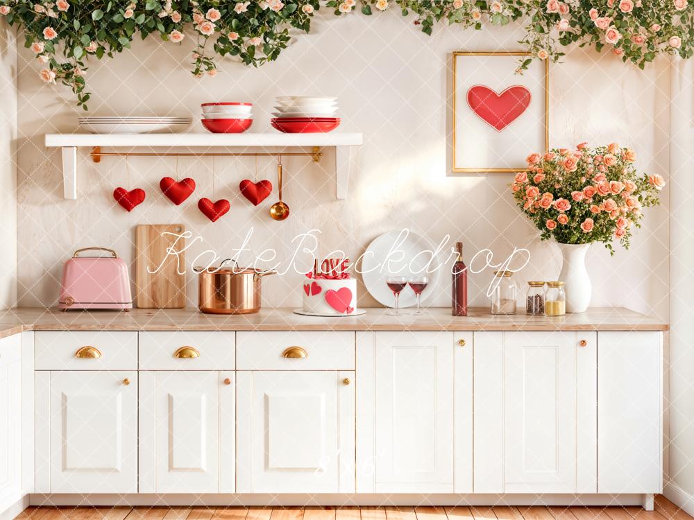 Kate Valentine Kitchen Hearts Cake Fleece Backdrop Designed by Emetselch