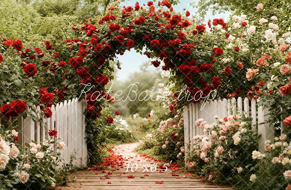 Kate Spring Path Floral Arch Roses White Fence Backdrop Designed by Emetselch