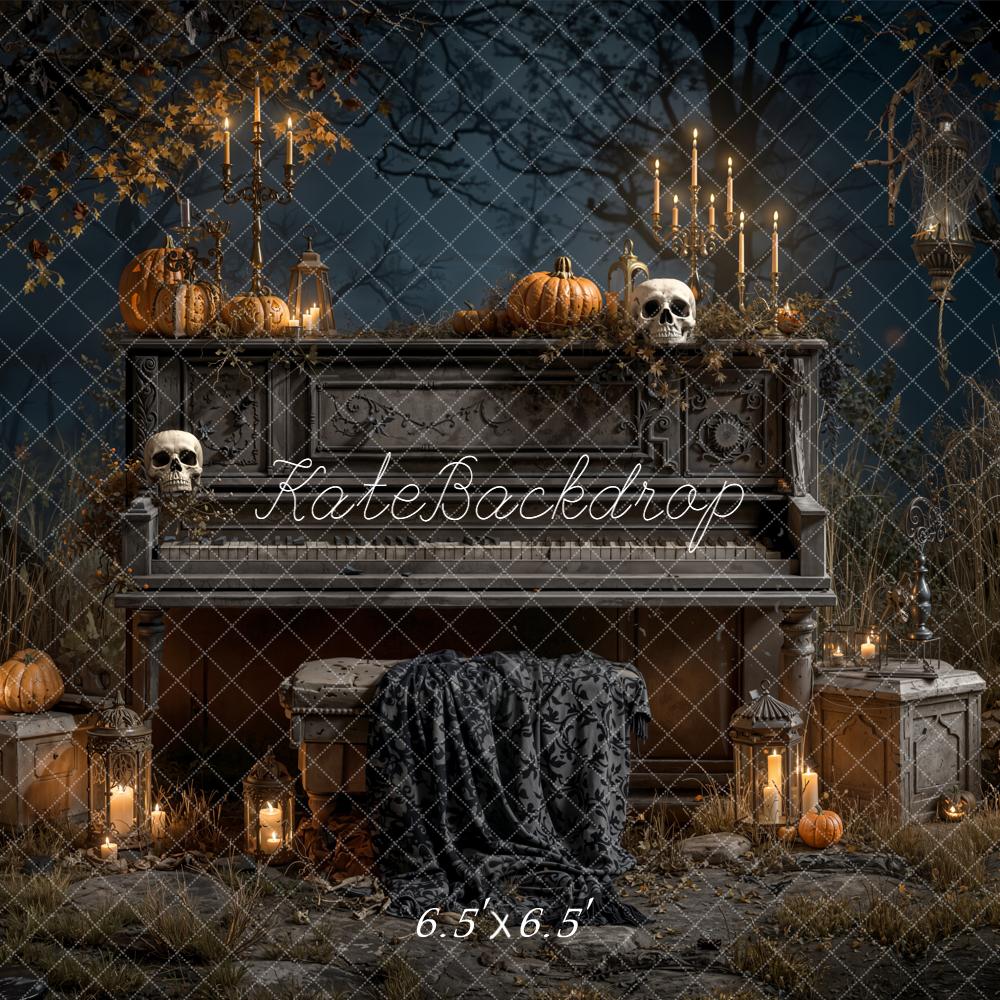 Kate Halloween Piano Pumpkins Candles Forest Backdrop Designed by Emetselch